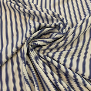 Striped Rayon Challis Fabric - White Blue