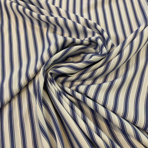 Striped Rayon Challis Fabric - White Blue