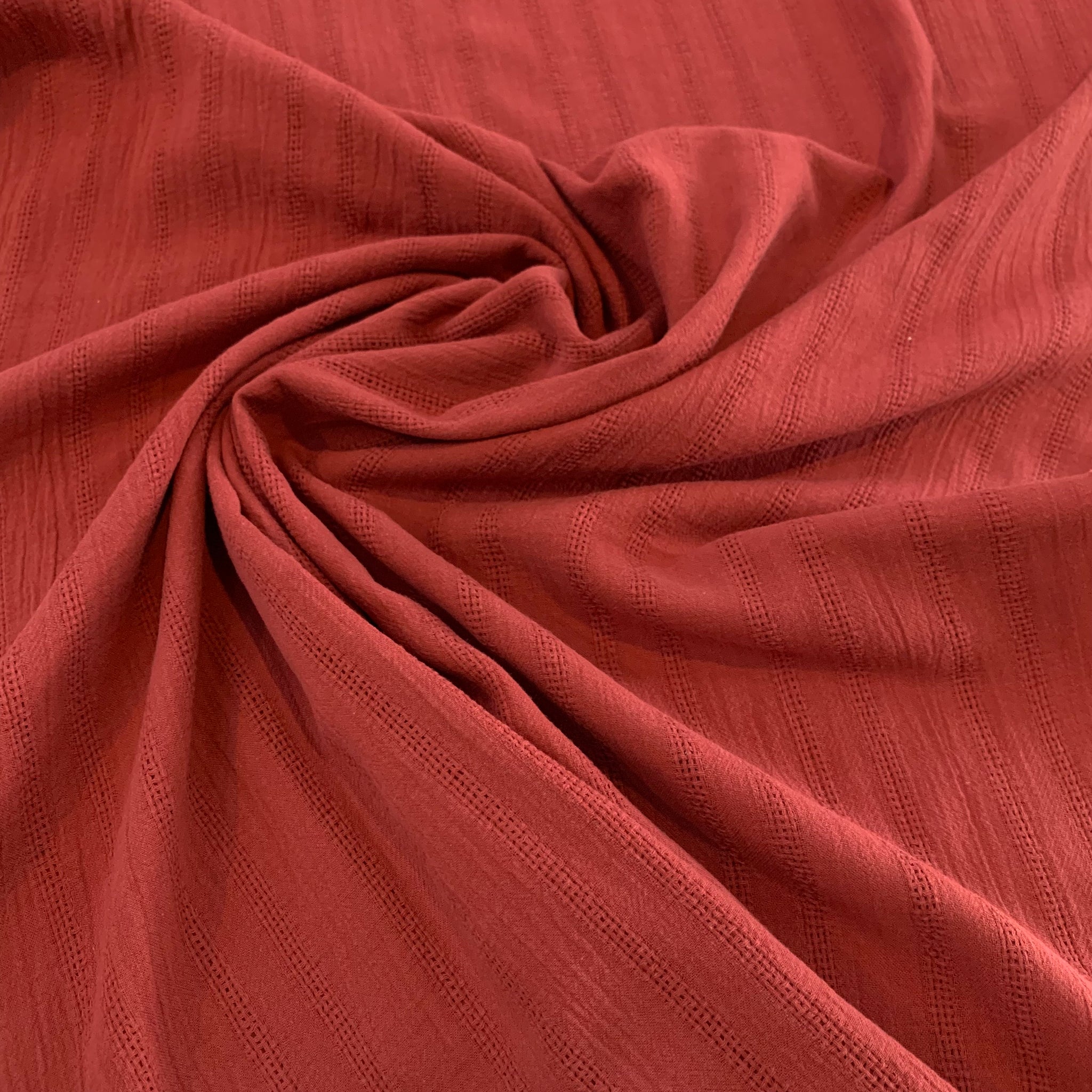 Striped Weave Cotton Gauze Fabric - Brick