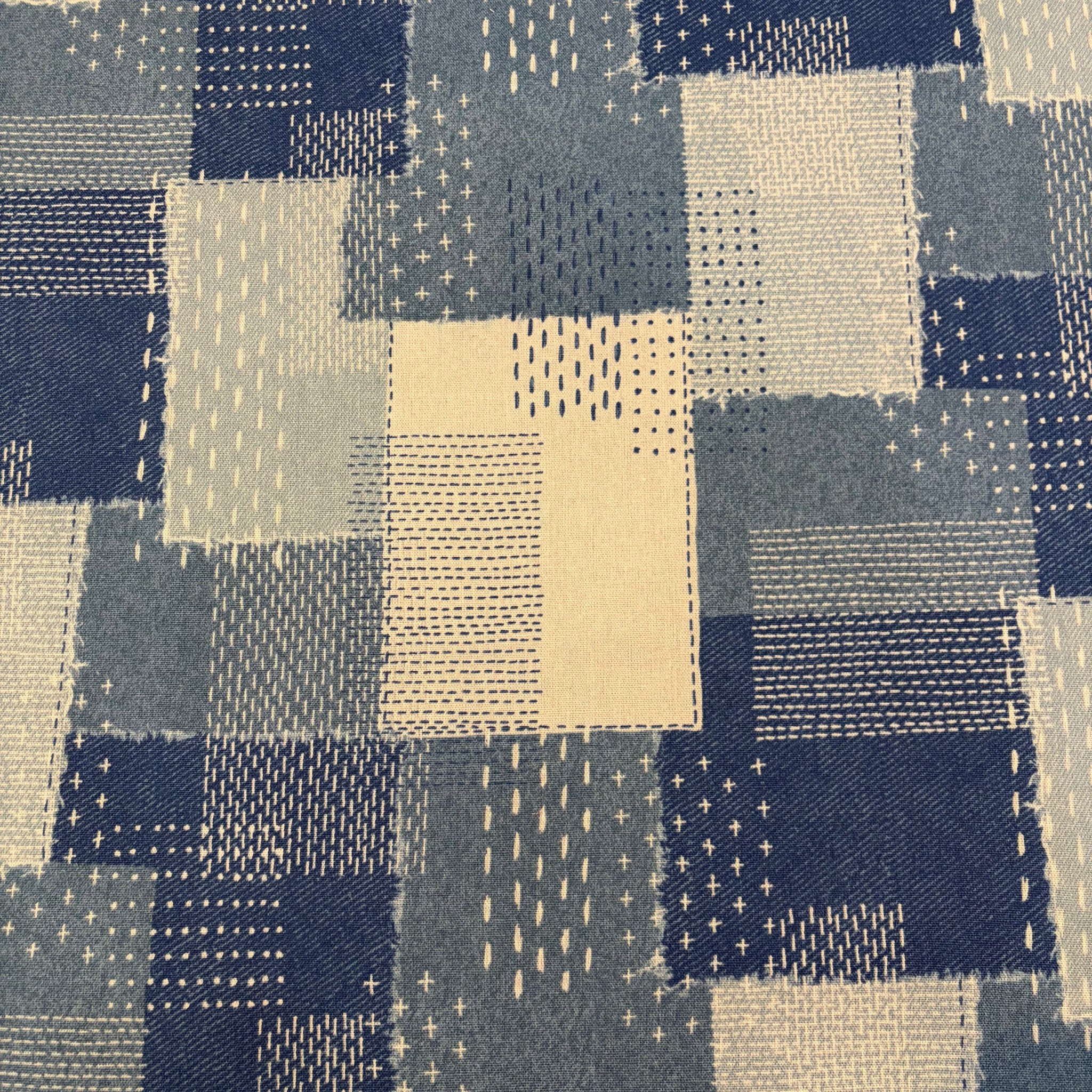 Denim Sashiko Look Cotton Linen Canvas Fabric - YGA-81000-1-A