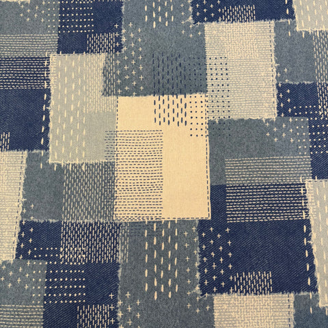 Denim Sashiko Look Cotton Linen Canvas Fabric - YGA-81000-1-A