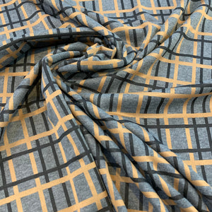 Plaid Midweight Stretch Fabric - Charcoal Black Tan