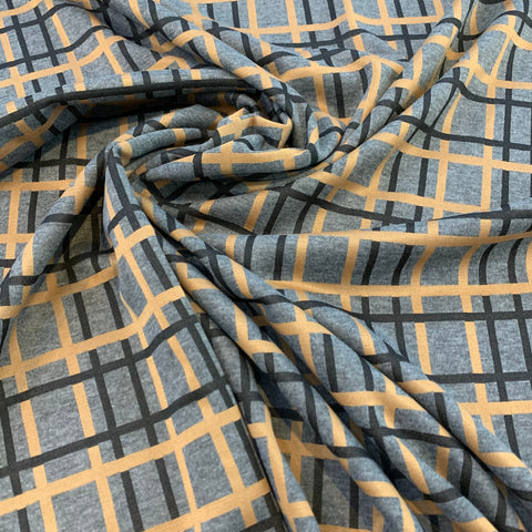 Plaid Midweight Stretch Fabric - Charcoal Black Tan