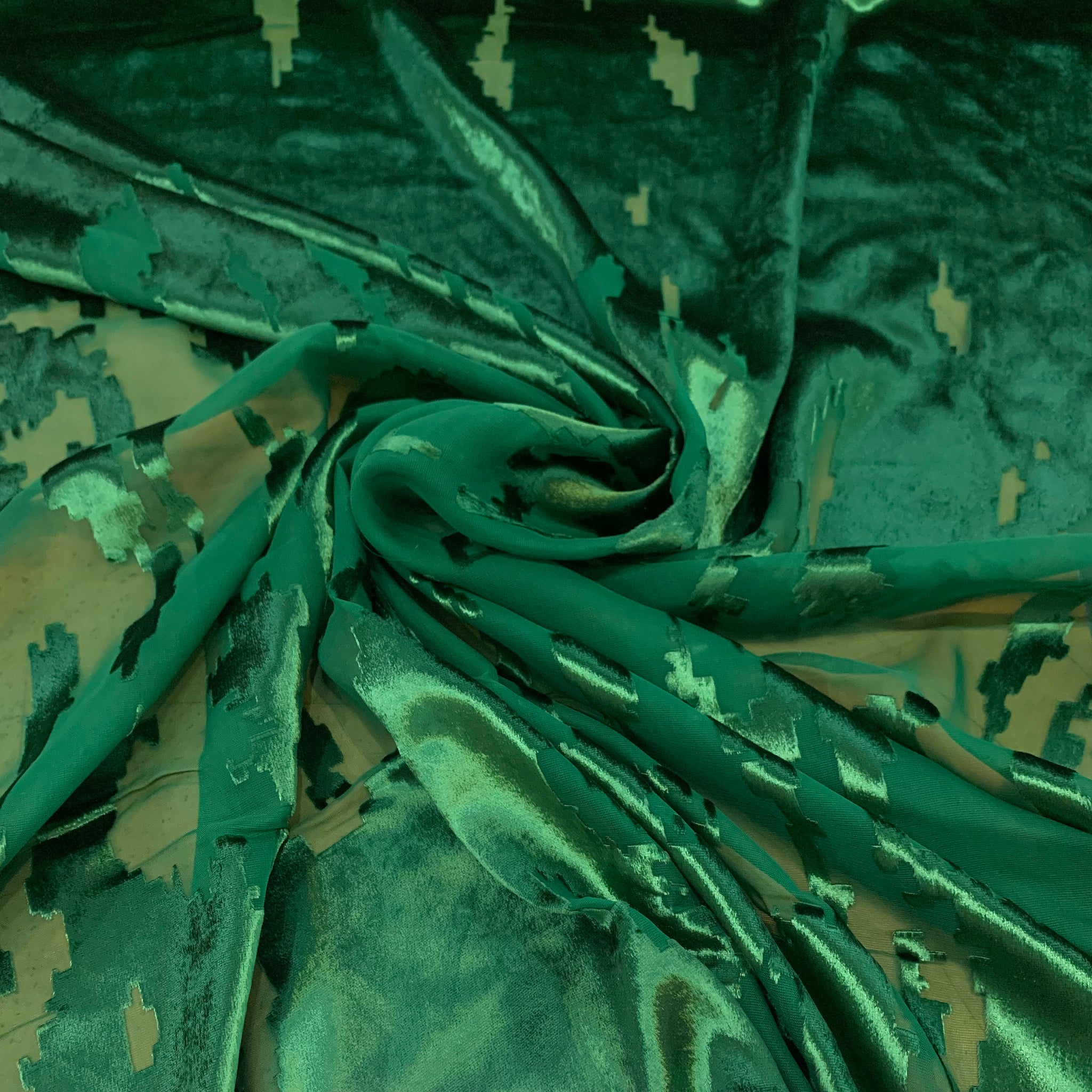 Silk Rayon Burnout Fabric - Emerald Green