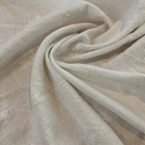 Laundered and Embroidered Linen Fabric - White