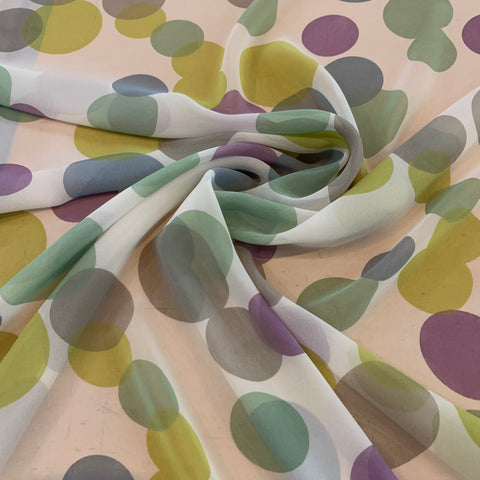 Silk Chiffon Polka Dot Print Fabric -