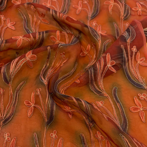 Embroidered Silk Organza Fabric