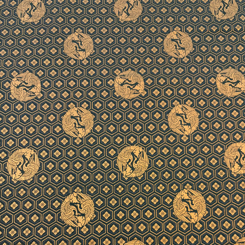 Hyakka Ryoran Crane Seals Kakuju Cotton Sheeting Fabric - Green