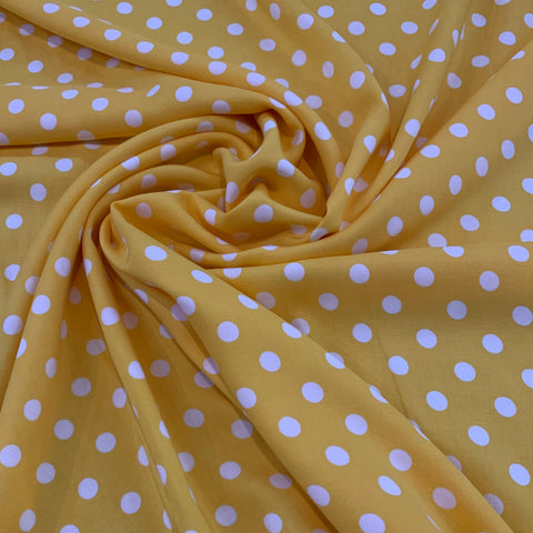 Polka Dot Rayon Challis Fabric - Yellow White