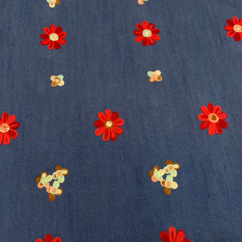 Light Weight Embroidered Cotton Denim Fabric
