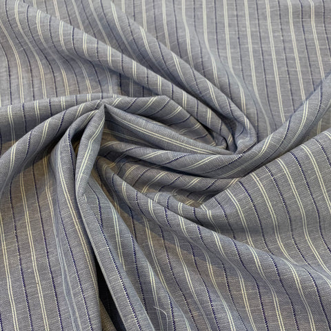 Striped Linen Rayon Blend Fabric - Blues