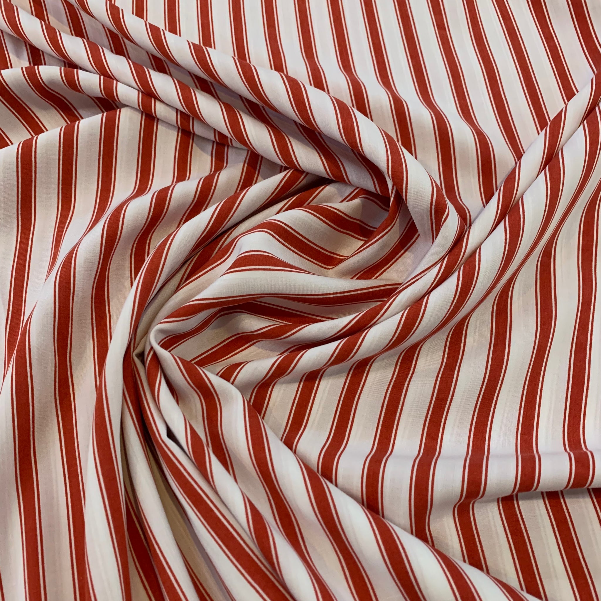 Striped Rayon Challis Fabric - Red White