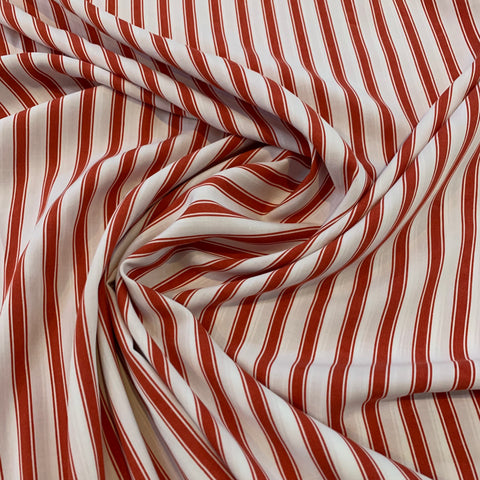 Striped Rayon Challis Fabric - Red White