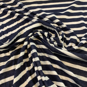 Striped Cotton Knit Fabric - White Navy