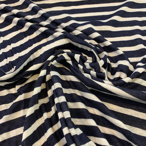 Striped Cotton Knit Fabric - White Navy
