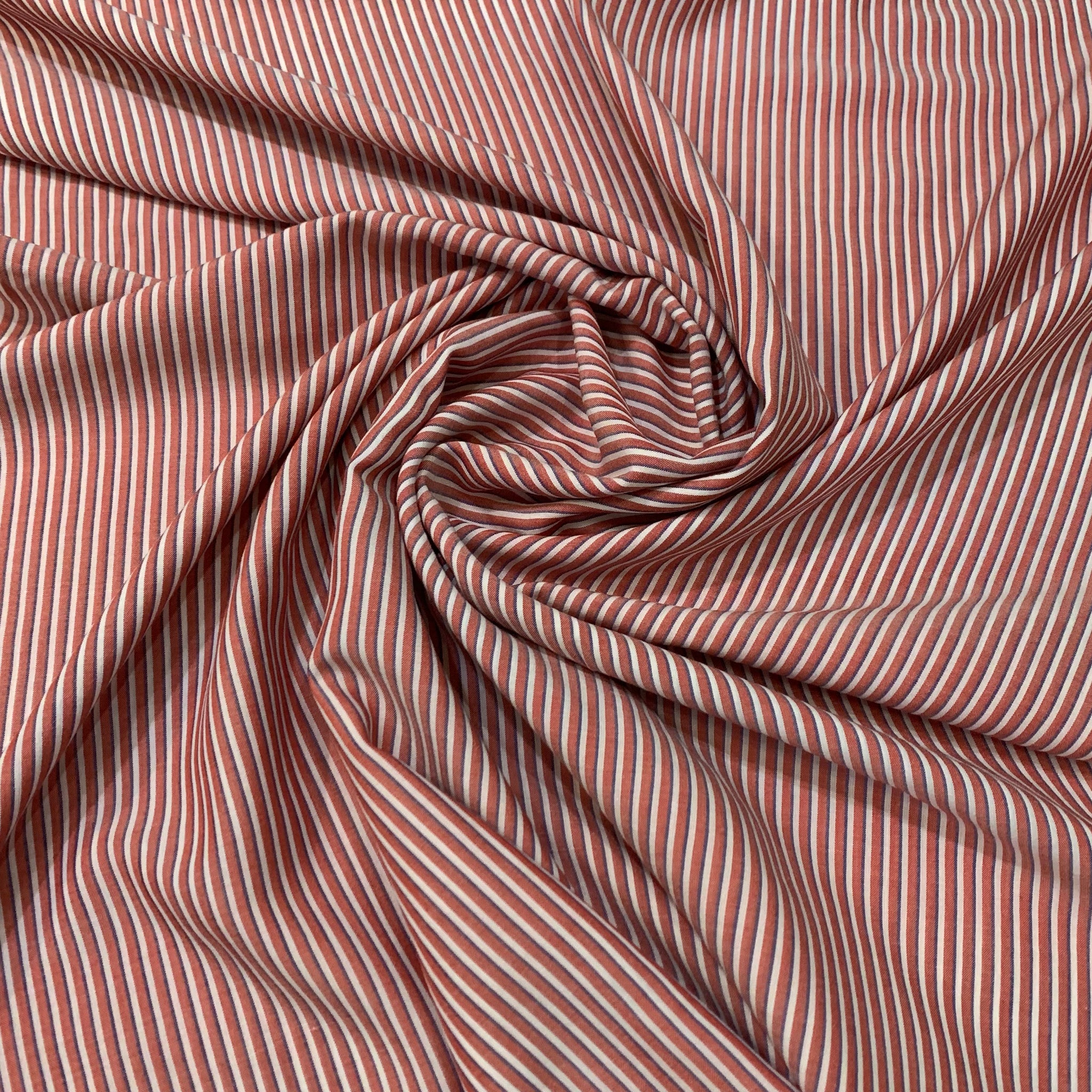 Woven Stripe Cotton Shirting Fabric - Red White Blue