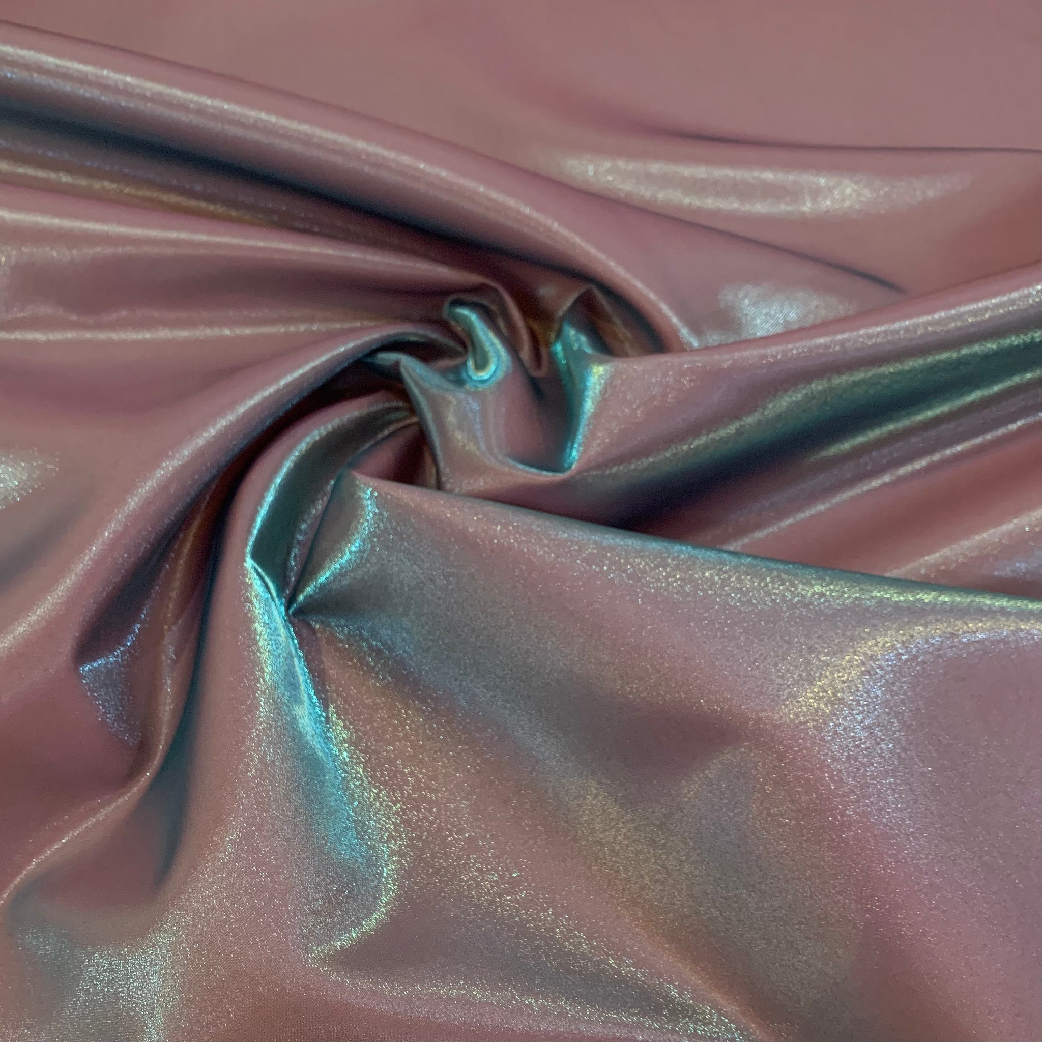 Iridescent Poly/Nylon Chambray Satin Fabric - Pink/Teal