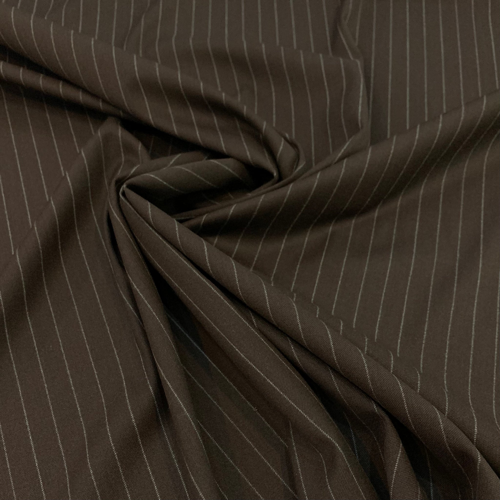 Pinstripe Wool Rayon Stretch Suiting Fabric - Chocolate