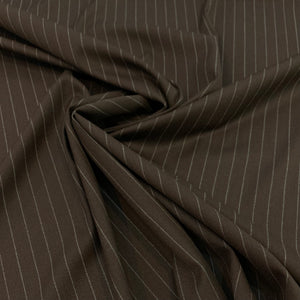 Pinstripe Wool Rayon Stretch Suiting Fabric - Chocolate