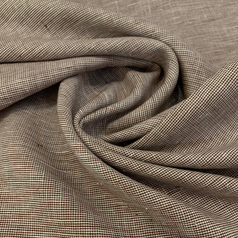 Slub Check Killarny Linen Fabric - Rust Brown and White