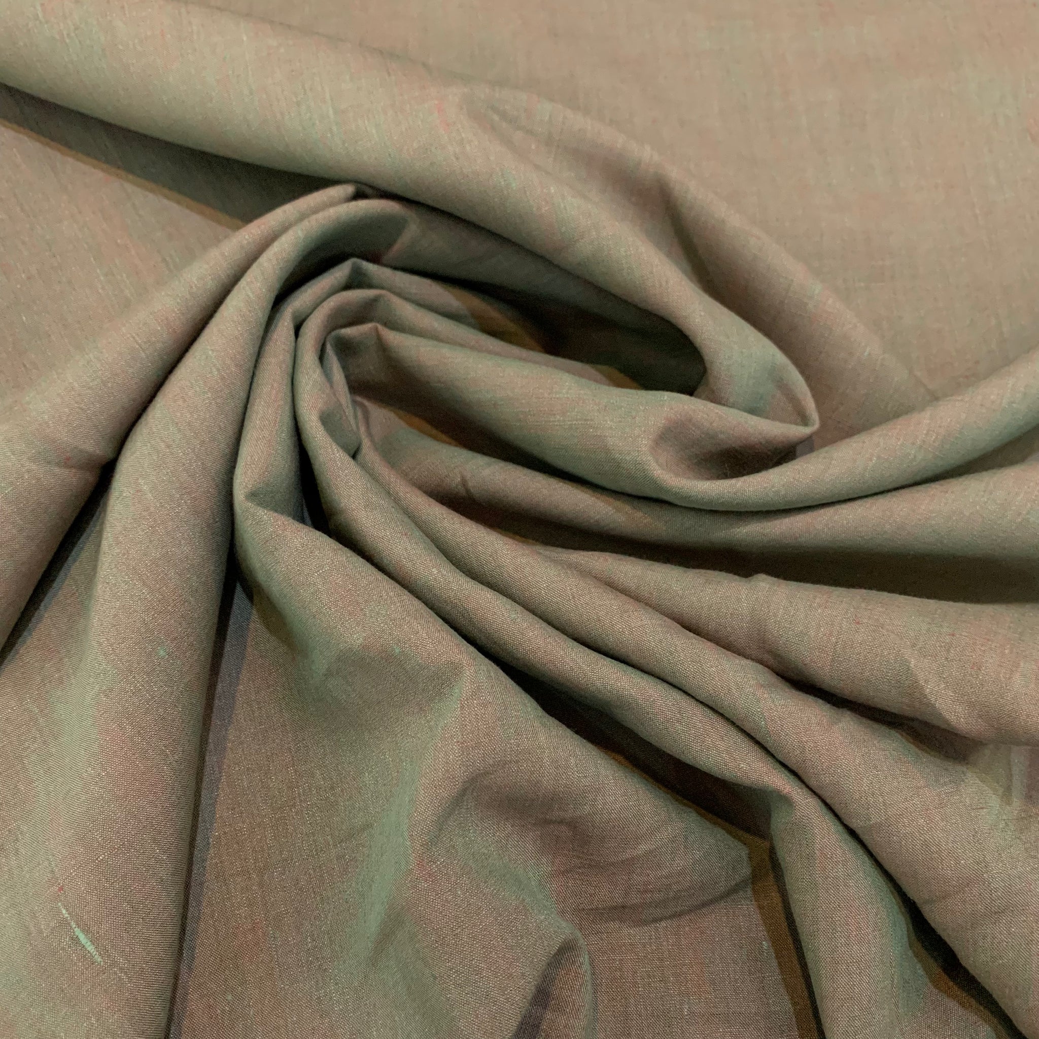 Two Tone Mid-Weight Linen Fabric - Green and Strawberry Pink