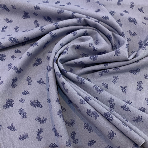 Blue Leaves Linen Rayon Blend Fabric