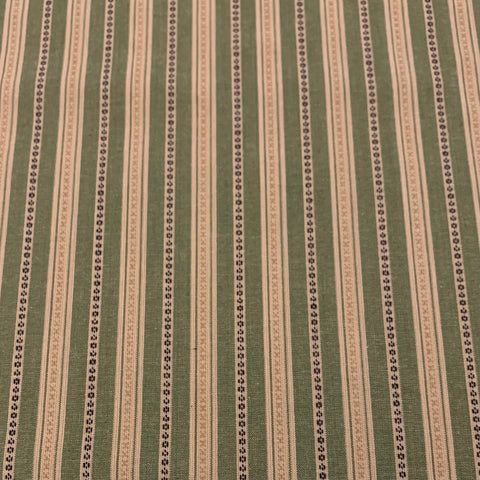 Woven Stripe Cotton Fabric - Green and Light Mustard