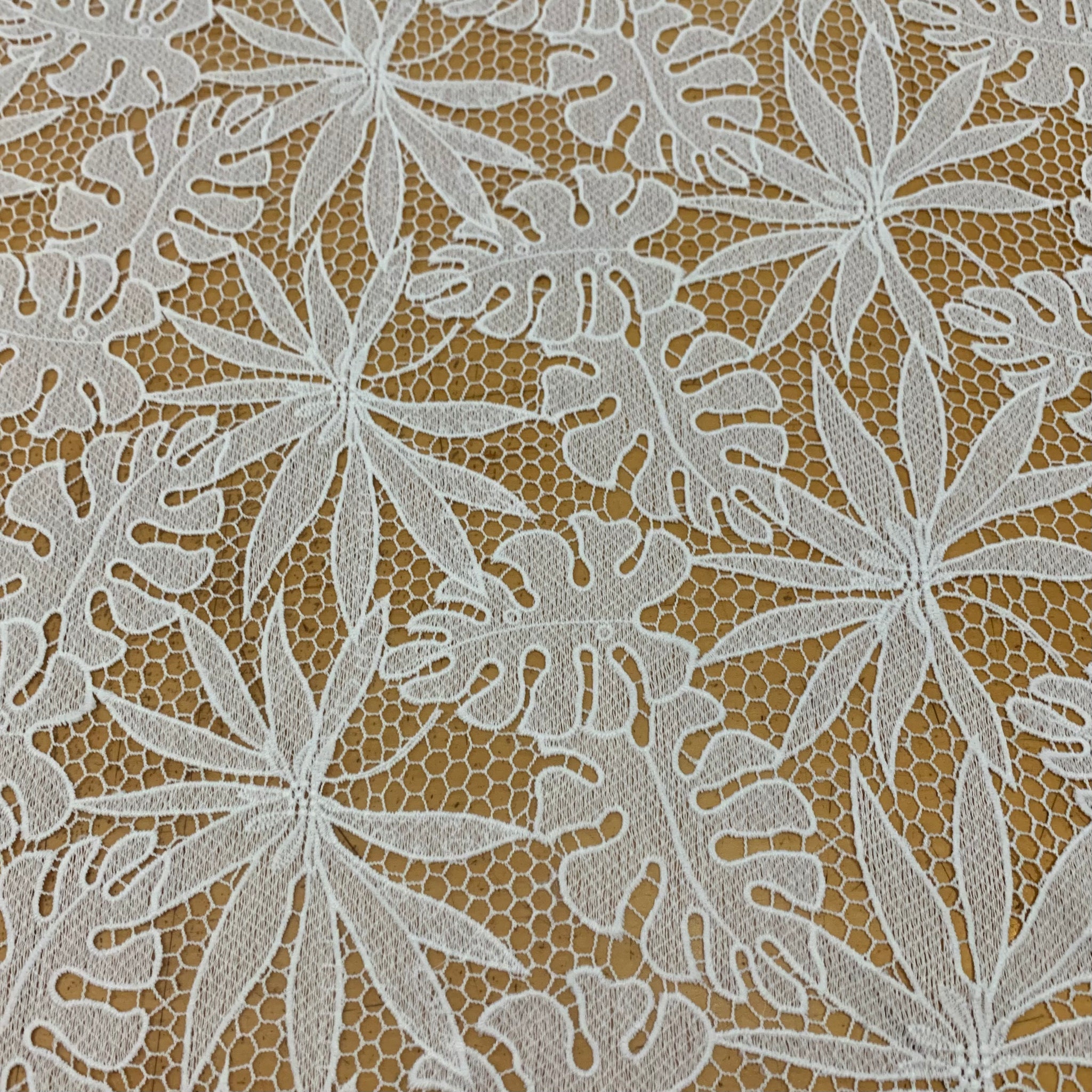 Tropical Leaves Lace Fabric - White