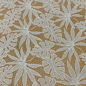 Tropical Leaves Lace Fabric - White