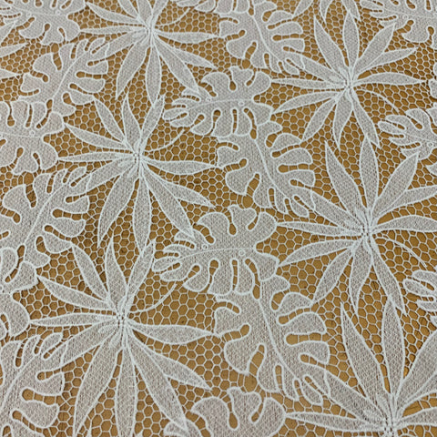 Tropical Leaves Lace Fabric - White