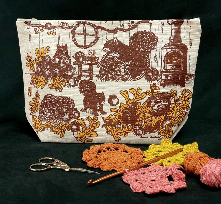 Squirrel Crochet Large Zipper Pouch