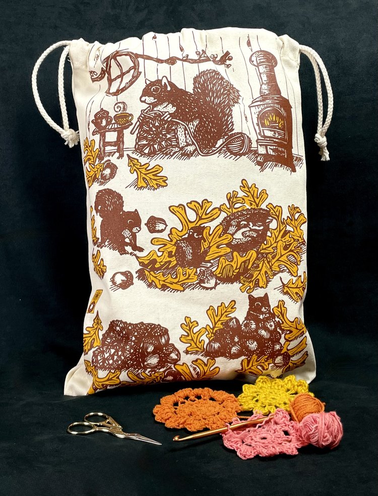 Squirrel Crochet Drawstring Project Bag