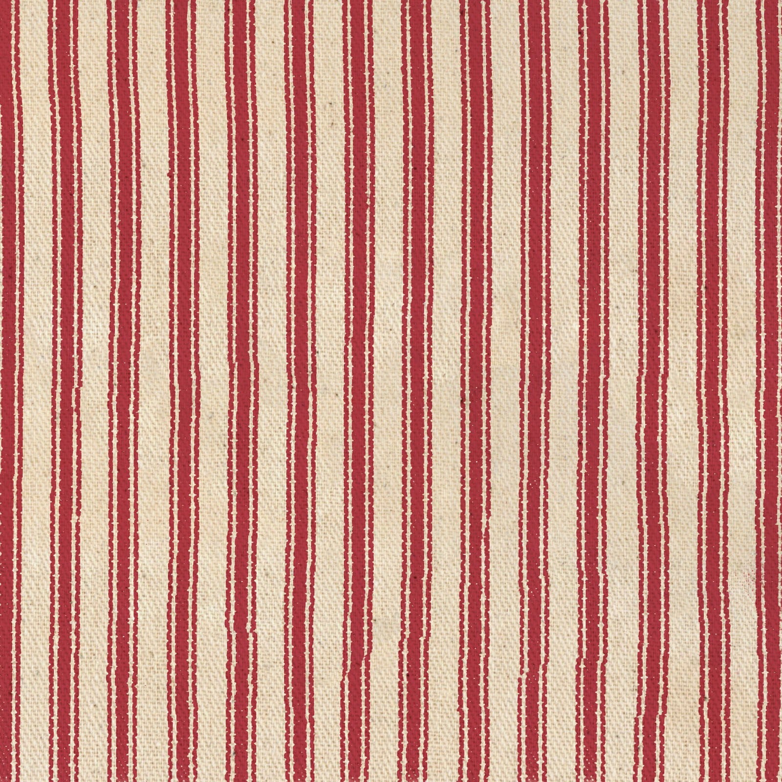 Woven Stripe Ticking Cotton Fabric - Red