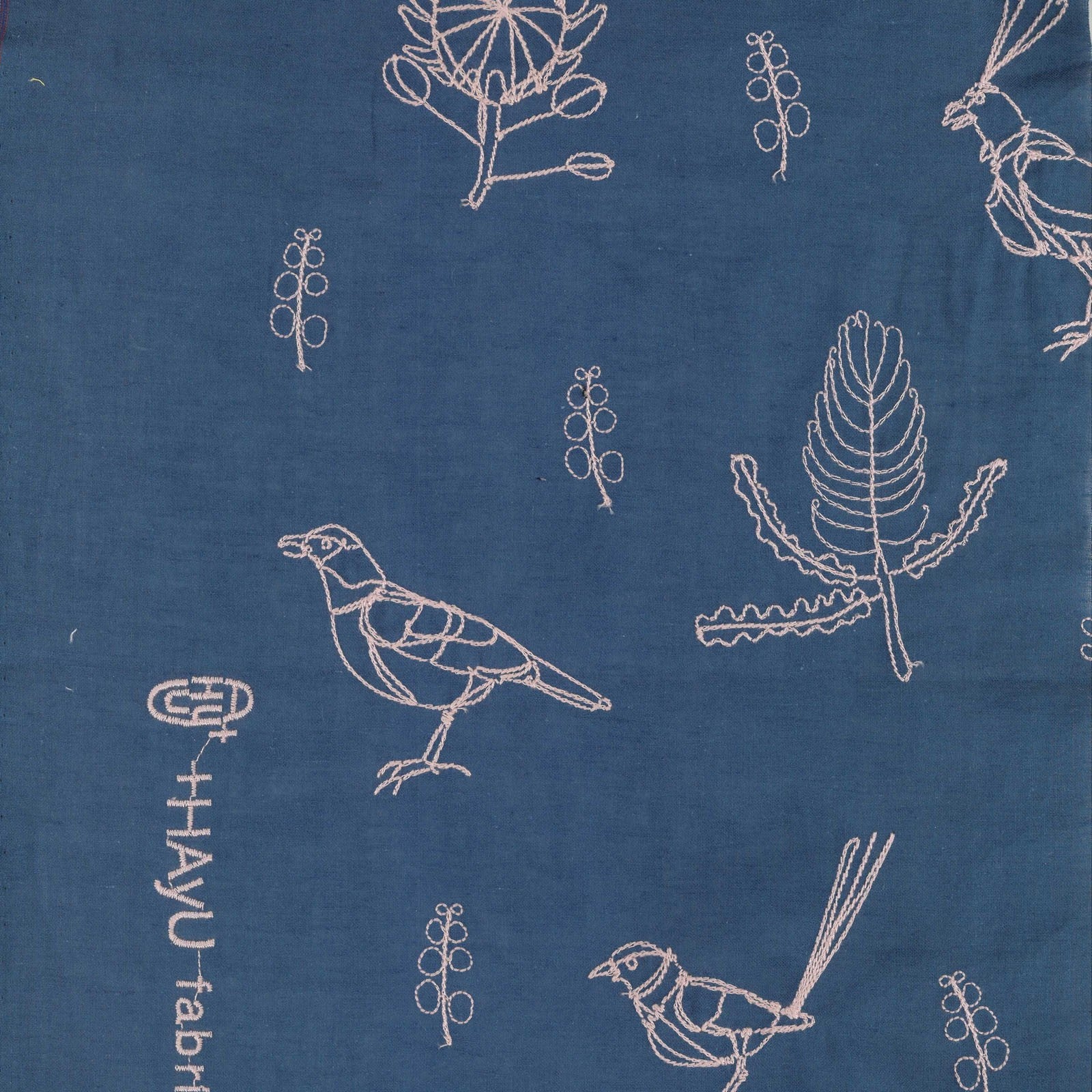 Hayu Embroidered Bird Cotton/Linen Double Gauze Fabric - EGX-7709 1 C22