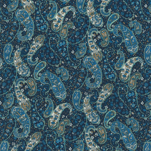 Flownny Cotton Lawn Fabric - Navy Paisley NFA 1010 12 E