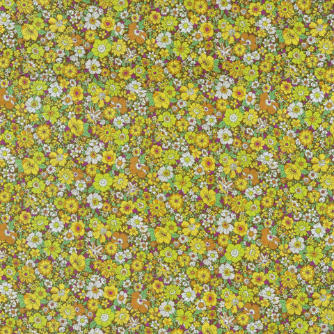 Flownny IV Greens and Yellows Floral Cotton Lawn Fabric NFA-1030 31 C23