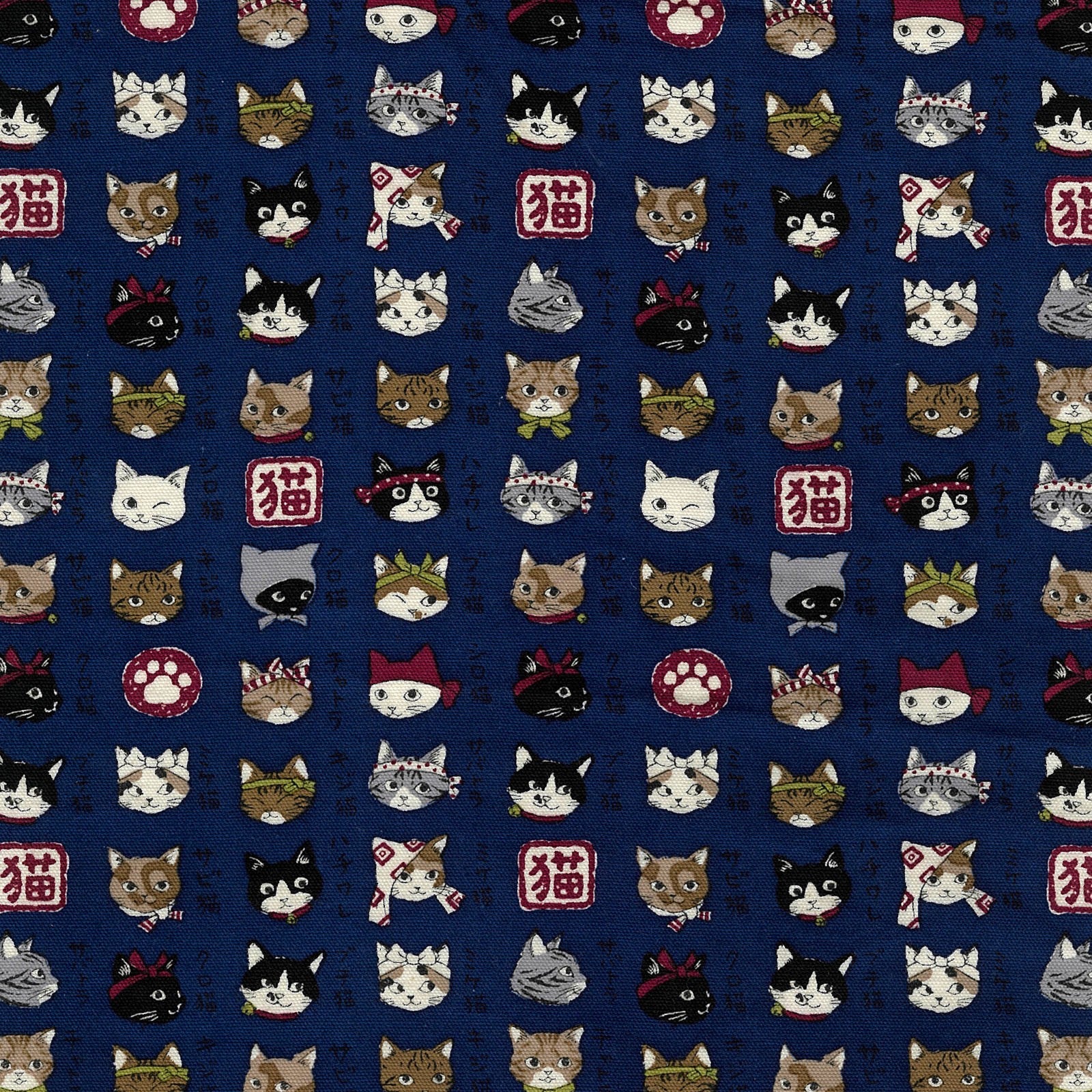 Animal Dictionary Cats Cotton Shirting Fabric - Navy YPA-56030-2-D