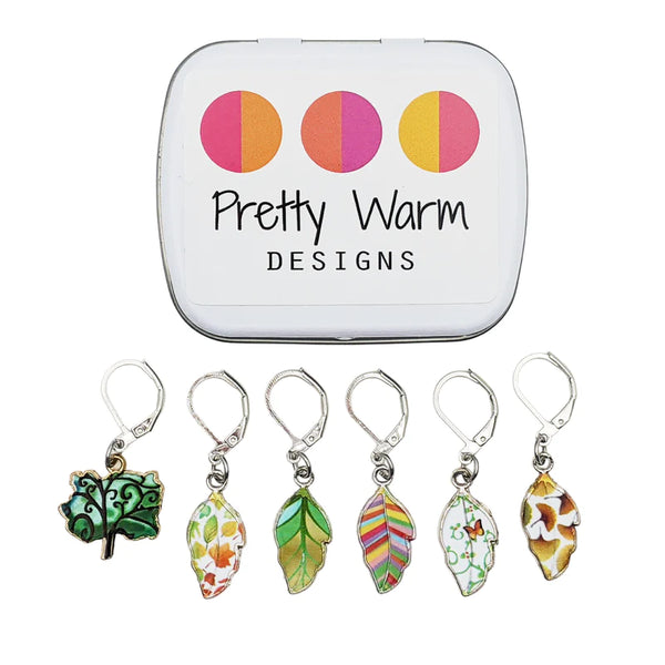 Summer Leaves Charm Locking Stitch Markers -6pc