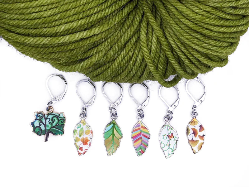 Summer Leaves Charm Locking Stitch Markers -6pc