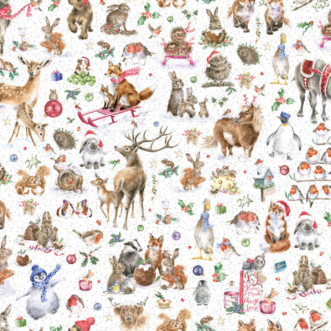 One Snowy Day Menagerie Cotton Fabric - White MASD10372-W