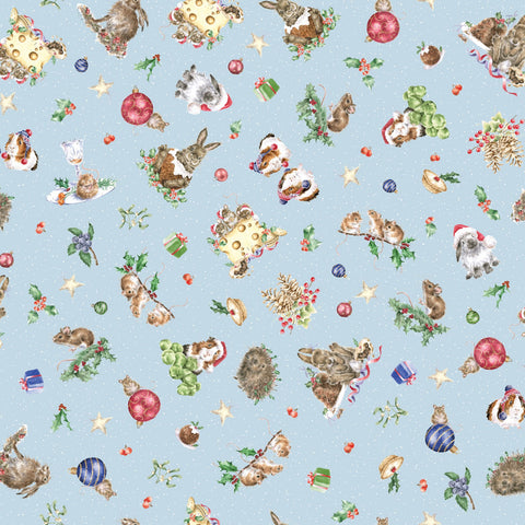 One Snowy Day Furry Friends Cotton Fabric - Blue MASD10373-B