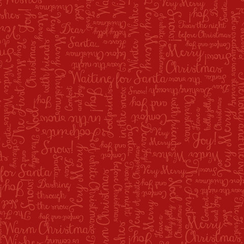 One Snowy Day Christmas Greetings Cotton Fabric - Dark Red MASD10378-R2