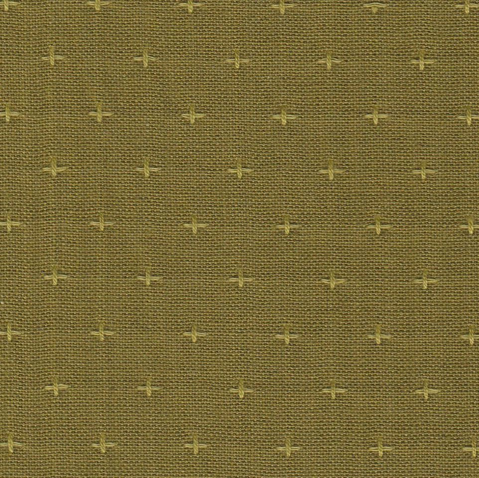 Cross Stitched Cotton Fabric - Olive Green
