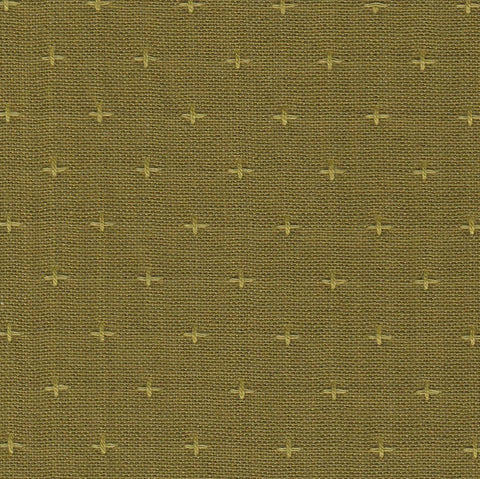 Cross Stitched Cotton Fabric - Olive Green