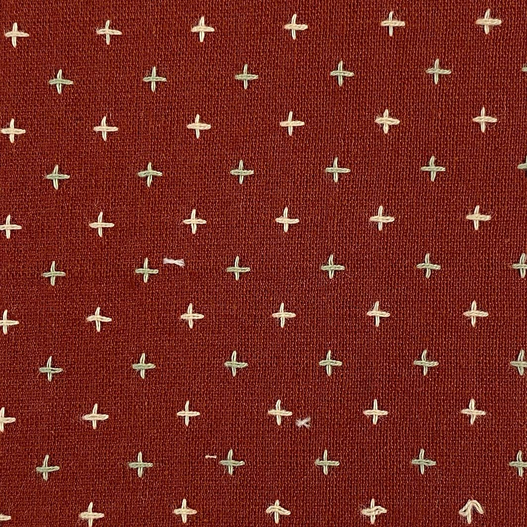 Cross Stitched Cotton Fabric - Barn Red