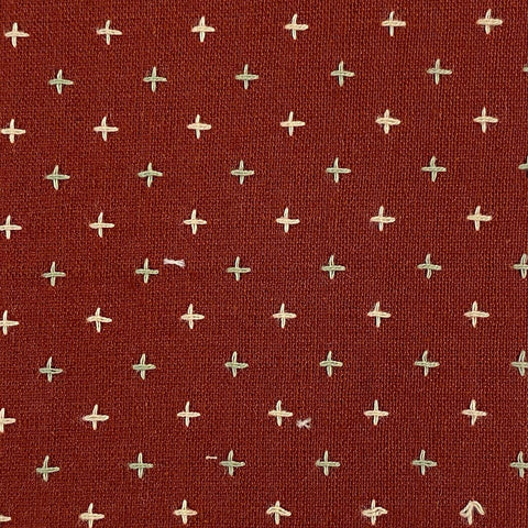 Cross Stitched Cotton Fabric - Barn Red