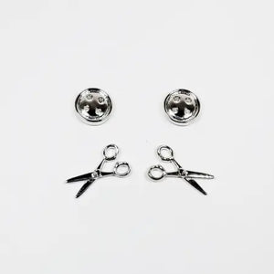 Button & Scissors Earring Set - Silver
