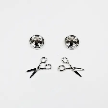 Button & Scissors Earring Set - Silver