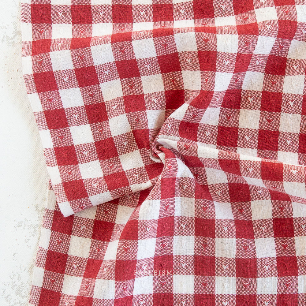 Queen of Hearts Gingham Dobby Cotton Fabric - Cherry