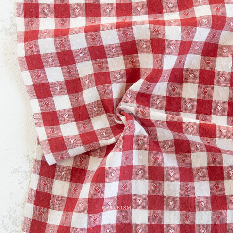 Queen of Hearts Gingham Dobby Cotton Fabric - Cherry